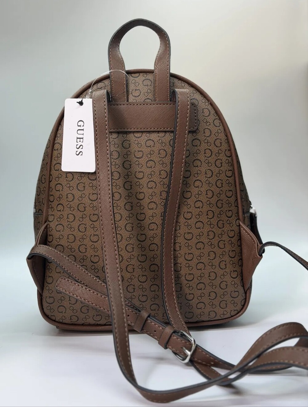 Guess Brown Logo Pattern Mini Backpack - Picture 2 of 2